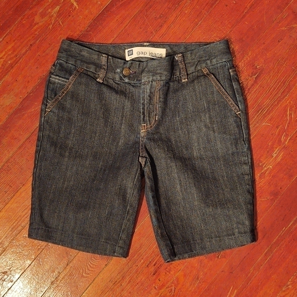 Gap Factory Bermuda Long Length Dark Wash Denim Shorts Sz 4